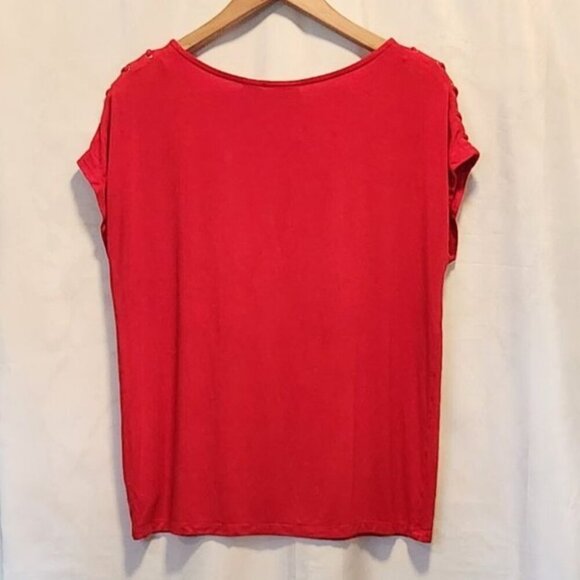 Jones New York Short Sleeve Blouse Women's M Red Lace-Up Shoulder Casual Office - Picture 7 of 8